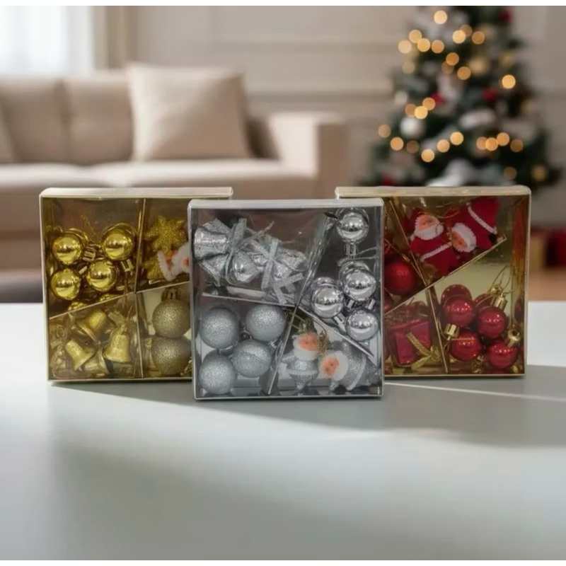 KIT COM 14 PEÇAS | ENFEITE BOLAS ACESSÓRIOS NATALINOS | TAM.: 13X13CM | ÁRVORE DE NATAL | PAPAI NORL | DECORAÇÃO