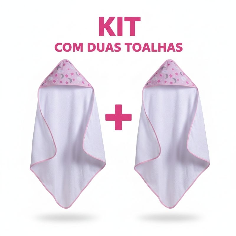 Toalha Fralda Modelo Luxo Super Absorvente Tecido Felpudo Atoalhada com Capuz 100% Algodão/Kit Com 2 Toalhas