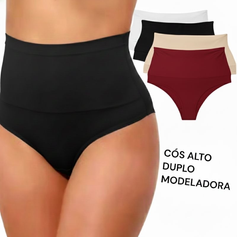 Kit 3 Calcinhas Calça Cós Fio Duplo 0605 Cinta Modeladora Cintura Alta Cós Alto Duplo Lingerie