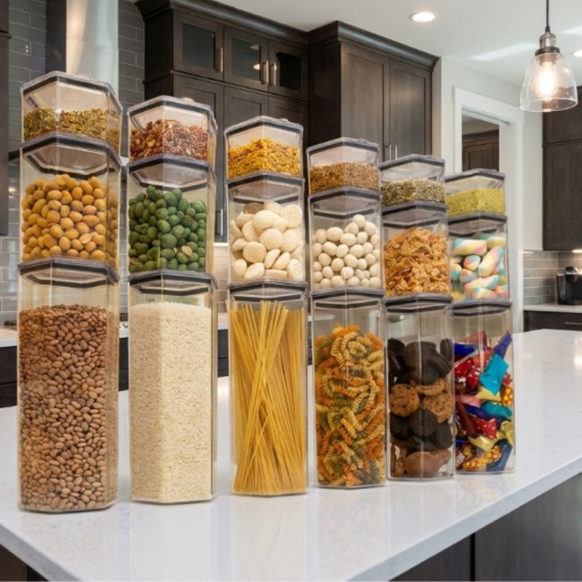 Monte seu Kit Pote Hermético para Mantimentos de Cozinha Dispensa Armário Acrílico Cristal em Oferta na Shopee