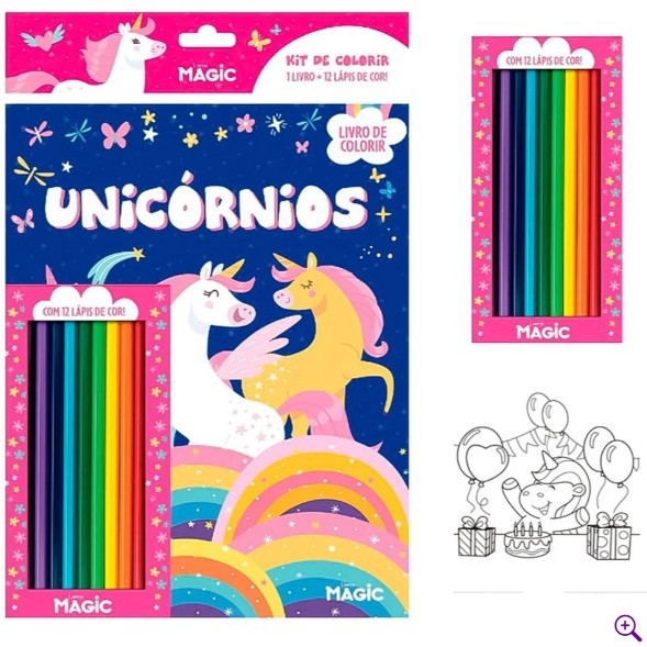 📚✨ Livro de Colorir Infantil Unicórnios com 12 Lápis de Cor | Diversão e Criatividade