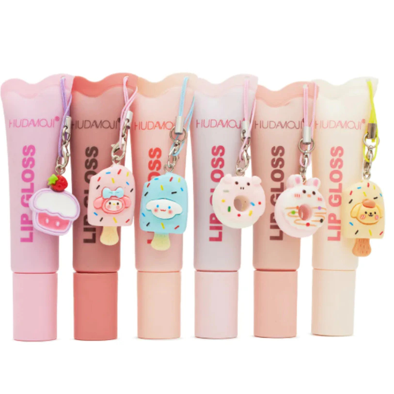 Kit com 3/6 Lip Gloss Labial com chaveirinho Hudaemoji