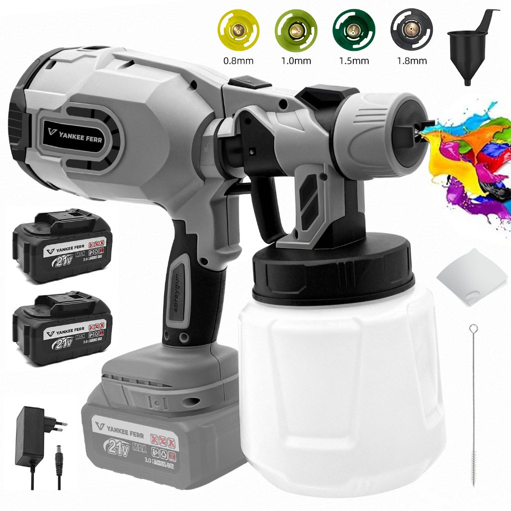Pistola de Pintura Elétrica Sem Fio 21V Recarregável Profissional Bateria 1200ml Alta Potência Yankee Ferr