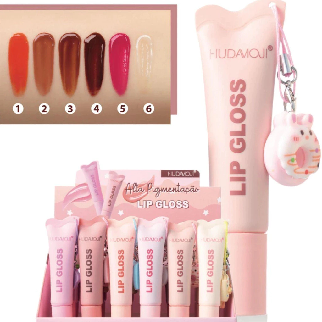 Kit 24 Brilho Labial-gloss chaveiro – Esmalte Labial Colorido, Hidratante, Suaviza Linhas e Nutre os Lábios LG-023