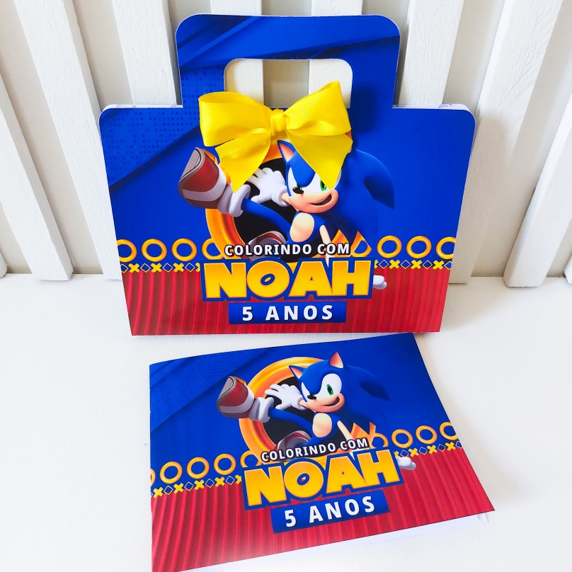 Kit Maleta de Colorir Sonic - Lembrancinha Festa Infantil, Brinde Crianças, Aniversário Personalizado