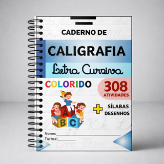 Caderno De Caligrafia Infantil Letra Cursiva Colorido em Oferta na Shopee