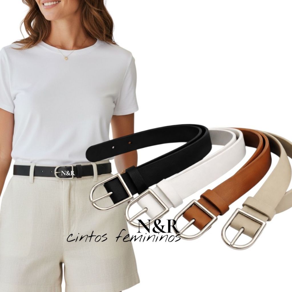 Kit 4 Cintos Femininos Largura 1,5 cm Fivela Prata - modelo Helena em Oferta na Shopee
