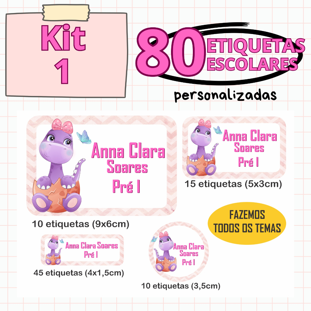 ETIQUTA  ESCOLAR / ADESIVO ESCOLAR  - Etiquetas Personalizadas de Vinil Escolar A PROVA D' Água - ESCOLHA SEU KIT