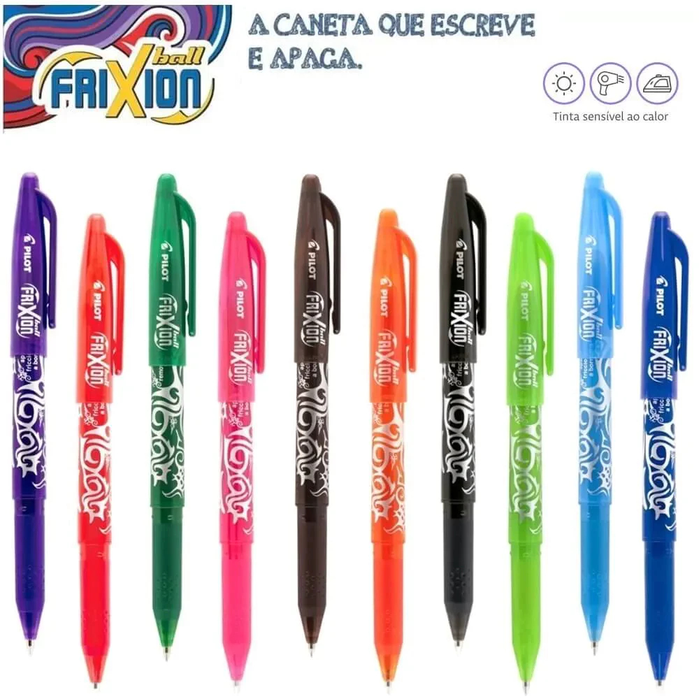 Estojo com dez canetas apagáveis Pilot FriXion Ball coloridas