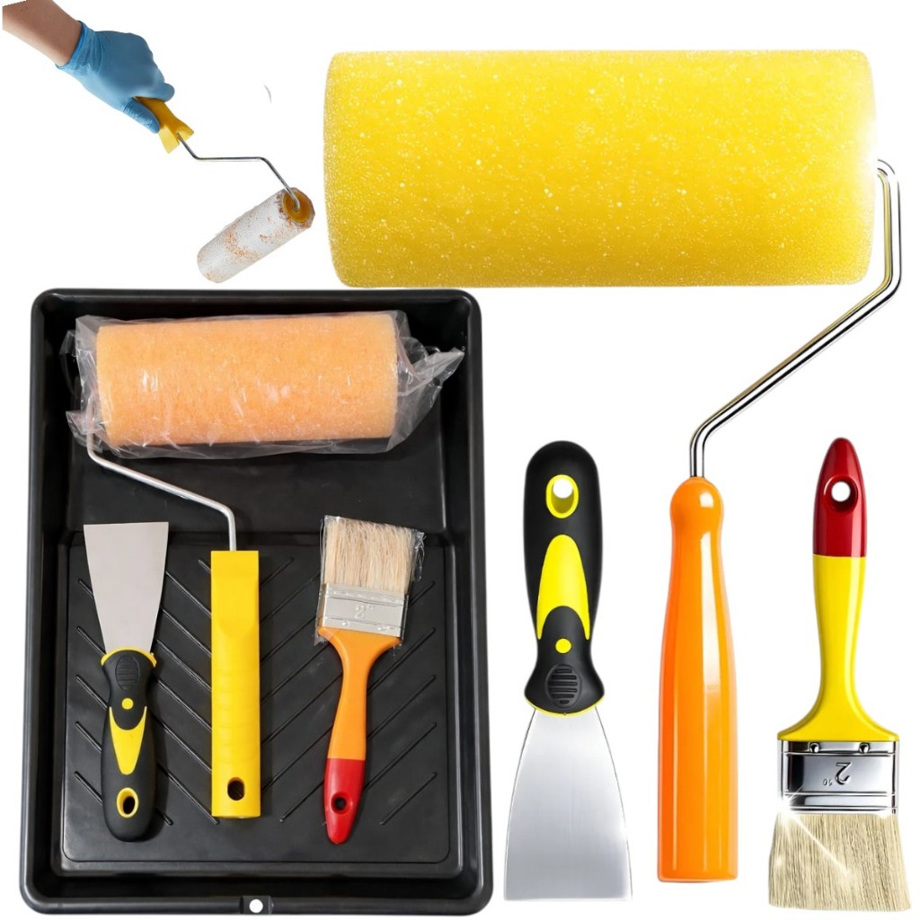 Kit de Pintura 4 Peças Profissional Rolo Bandeja Espátula Pincel Pintura de Casa Interna e Externa