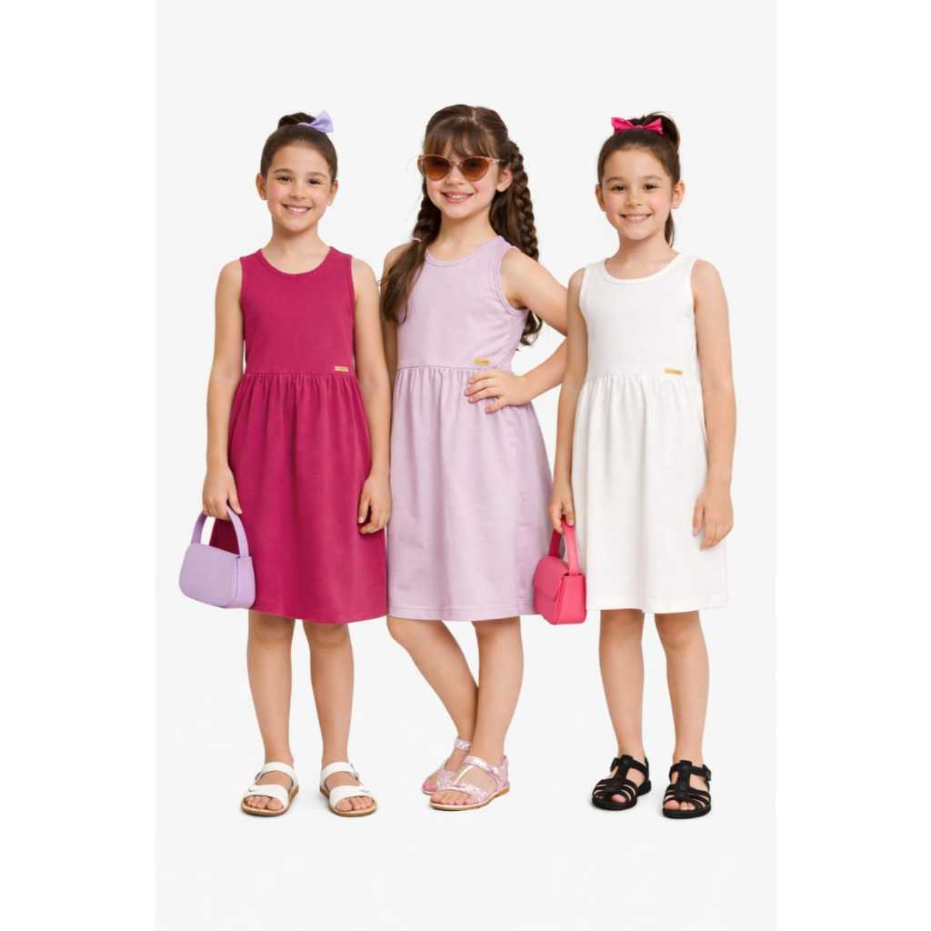 Kit 3 Vestido Infantil Menina Tamanho 04 a 10 anos.