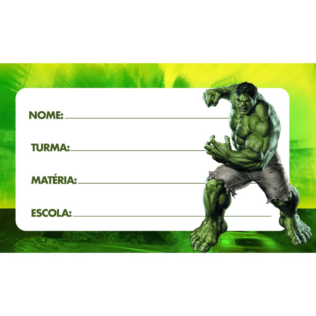 20 ETIQUETAS ESCOLAR HULK 2026 KIT COM 20 ADESIVOS ESCOLAR DO HULK 8X5