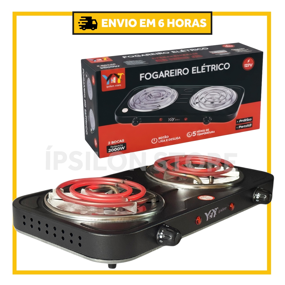 Imagem Fogareiro Elétrico 2 Bocas Portátil Camping Cooktop Cozinha 110v - 220v Viagem Premium