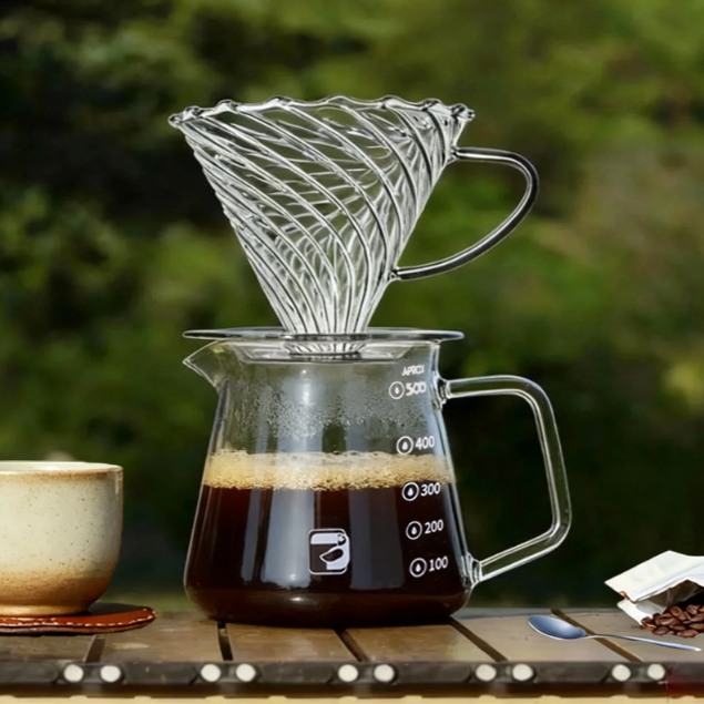 Kit de Preparo de Café V60 - Jarra de Vidro Borossilicato com Suporte de Filtro de Vidro
