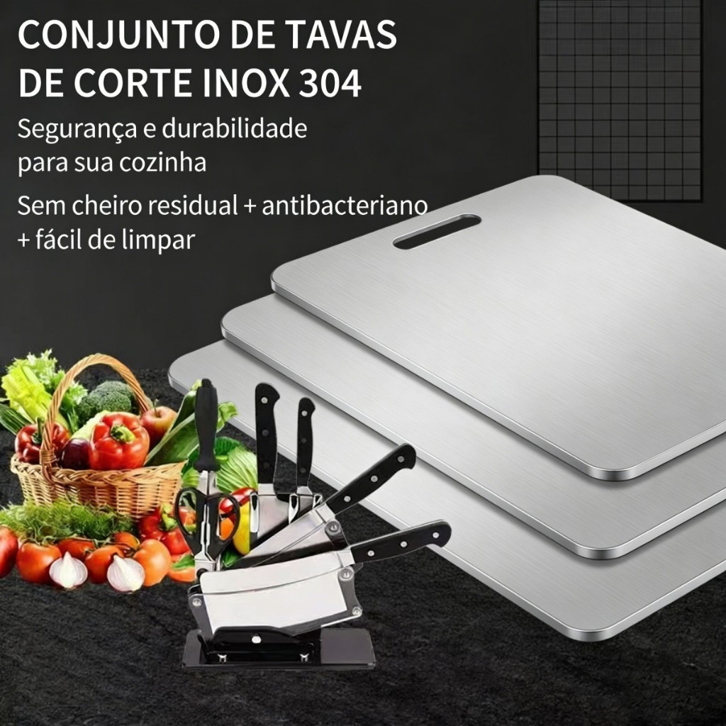 Tábua de Corte Antibacteriana em Aço Inoxidável 304 30×46cm Fácil de Limpar em Oferta na Shopee