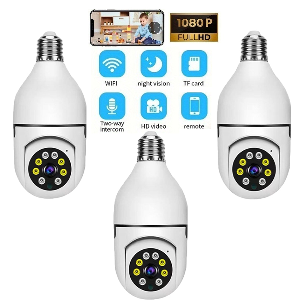 Kit 3 Câmera segurança wi-fi ip sem fio 360 encaixe lampada aplicativo ptz full HD visão noturna em Oferta na Shopee