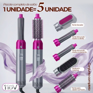 Escova Profissional 5 em 1｜Secador, Alisador, Modelador e Volume, Multifuncional 110V em Oferta na Shopee