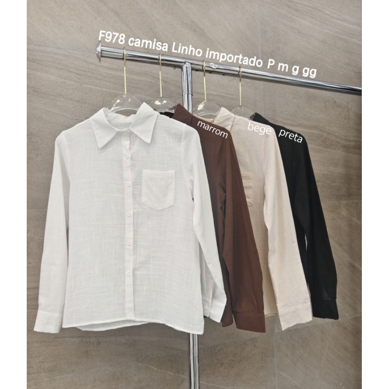 camisa Basica Linho importado femininas modas F978 em Oferta na Shopee