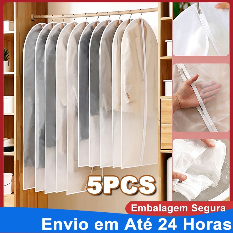 Kit 5 Pecas Organizador Roupas Poeira Tampa Protetora Contra Capa Casaco De Saco De Translúcido Terno Cobrir