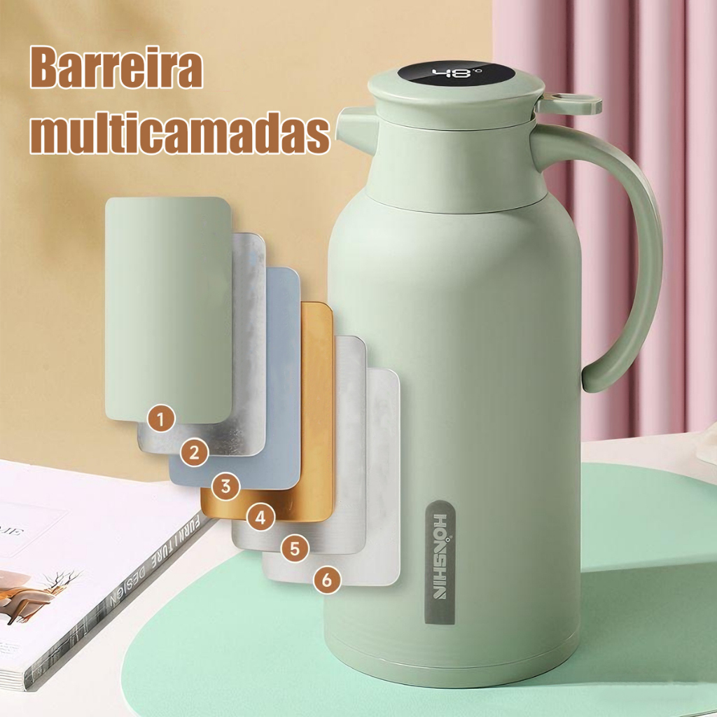 Garrafa Térmica 1L com Controle Digital LED e Visor Touch - Precisão na Temperatura