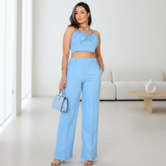 Conjunto Feminino Casual Sofisticado De Blusa Calça em Linho De Algodão Cores Verão Roupa Feminina Festa Uniforme