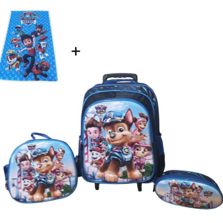 Super Kit Patrulha Canina 3D com Rodinhas + Lancheira Térmica + Estojo + Toalhinha