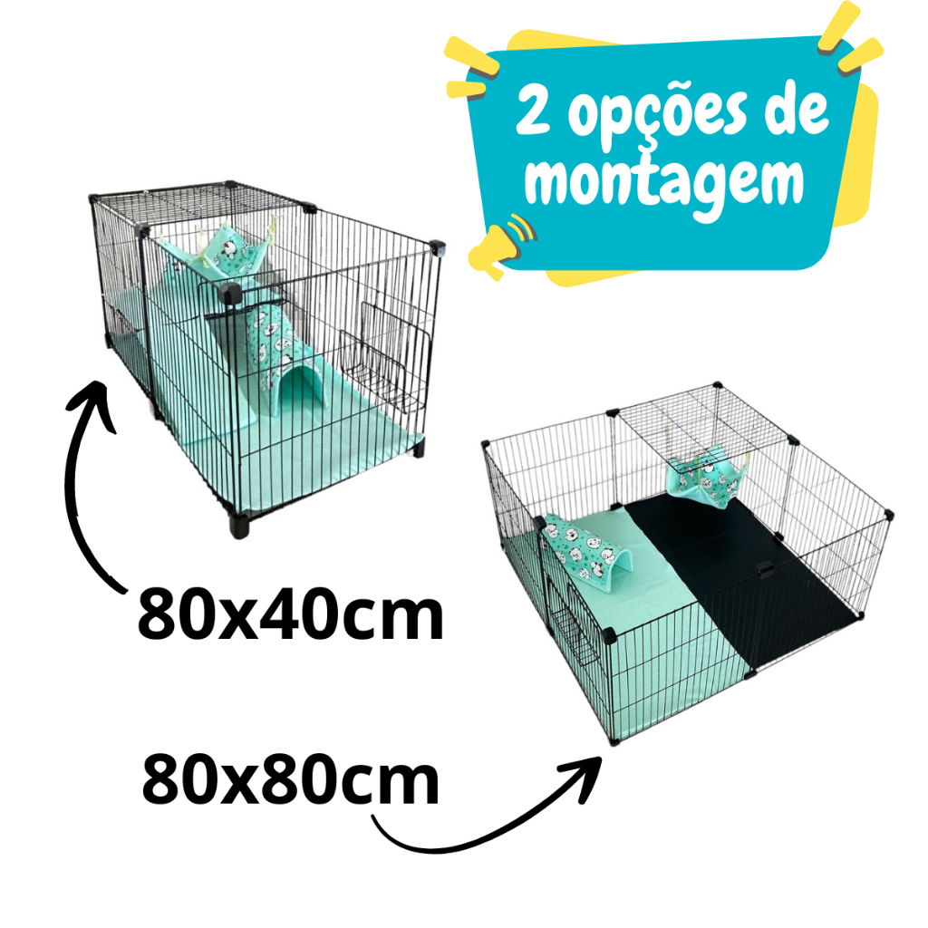 Cercado Para Porquinho da Índia Com 2 Andares Completo: ENXOVAL: Toca, Rede, Soft e Porta Feno