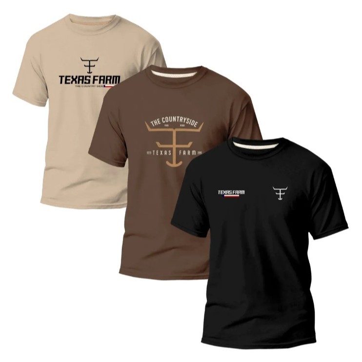 Kit 3 Camisas Masculina Algodão Variaveis Country Rodeio Texas