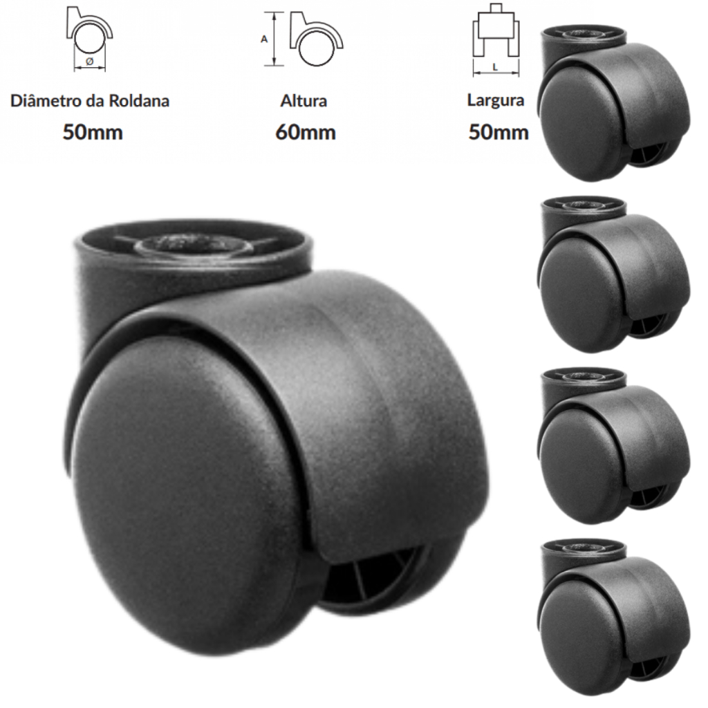 Rodízio Giratório Universal 50mm Sem Pino – Instalação Flexível – Universal com Buchas
