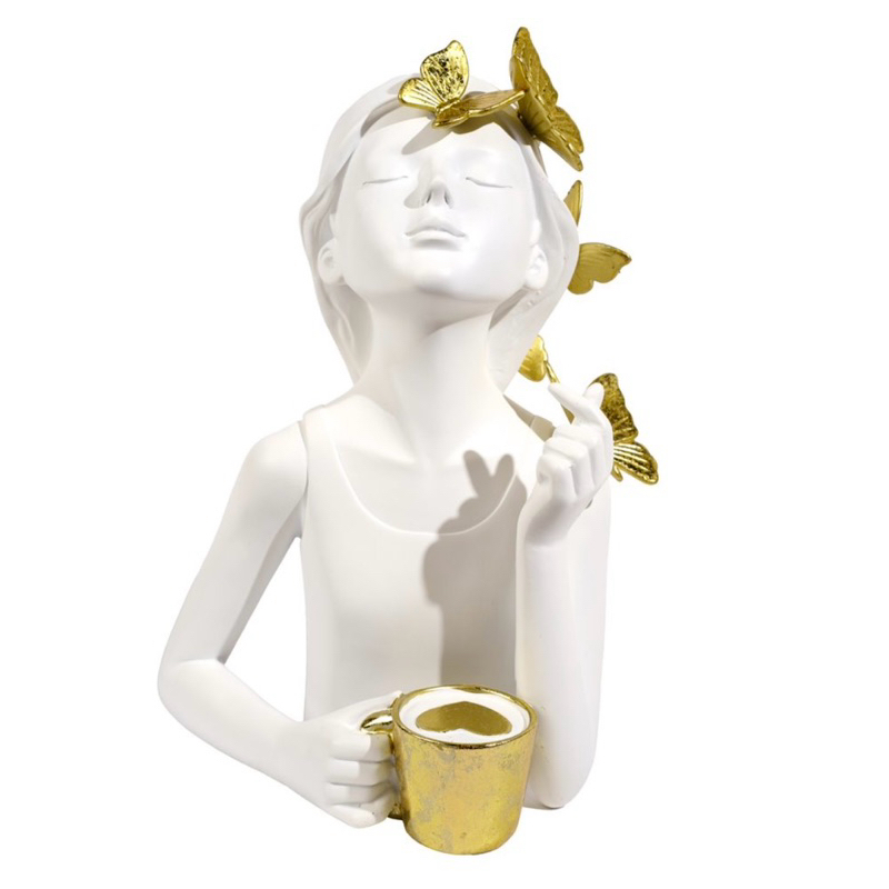Busto Milli Butterfly Branca e Dourada  Para Catinho Do Café Para Decoração Sofisticada, edição limitada
