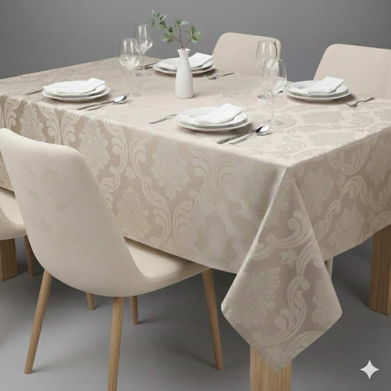 Toalha de Mesa 6 Lugares Jacquard - 2,00x1,40 p/Cozinha/Sala de Jantar/Eventos - Tecido Elegante.