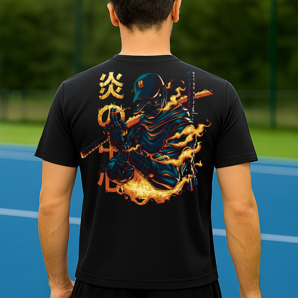 Camiseta Dry Fit Masculina Estampada Samurai de Chamas P ao GG Leve Respirável Academia Treino