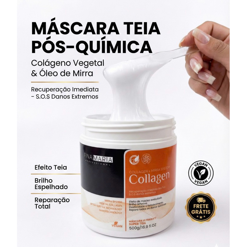 MÁSCARA TEIA PÓS-QUÍMICA COM COLÁGENO E MIRRA | S.O.S DESMAIA FIOS | FINA MARIA em Oferta na Shopee