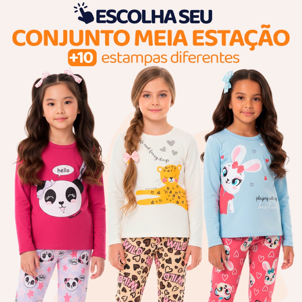 Conjunto Infantil Menina De Meia Estação Camiseta Manga Longa E Calça Legging Infantil Feminino Tamanhos 1 a 10 em Oferta na Shopee