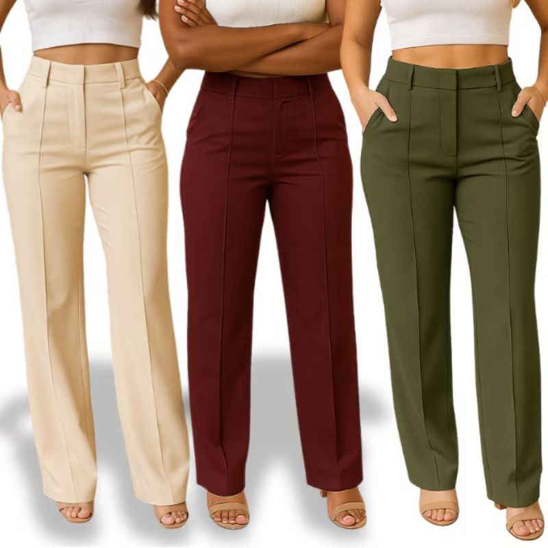 KIT Calça Alfaiataria Social Pantalona Alfaiataria Cintura Alta Elegante Social com bolso em Oferta na Shopee