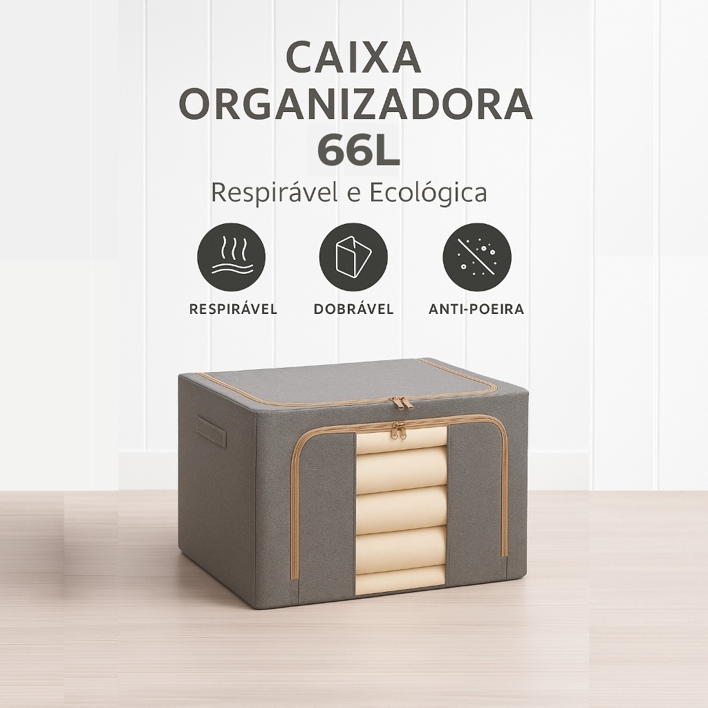 Caixa Organizadora Roupas Brinquedos Lençol Edredom Guarda Roupa Dobrável Visor Transparente 66L