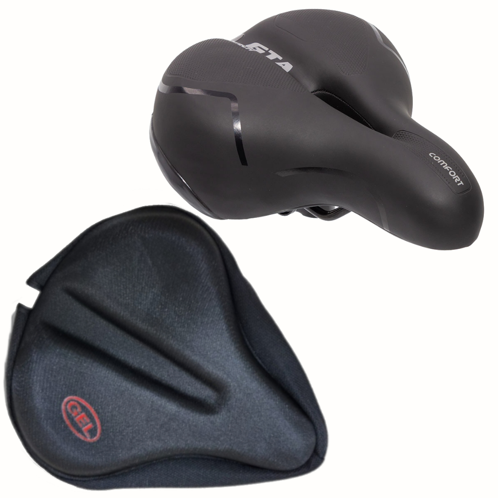 Selim Banco 2 Molas Plus Confort Refletor Gel + Capa Larga Gel Bicicleta Ergometrica Mtb Bmx