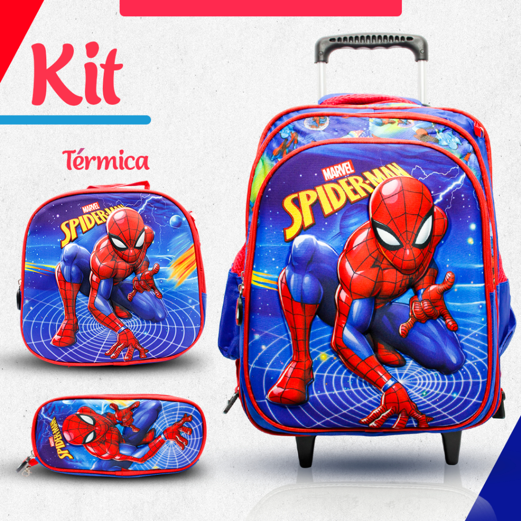 kit mochila escolar 3D  com rodinhas lancheira térmica e estojo em Oferta na Shopee