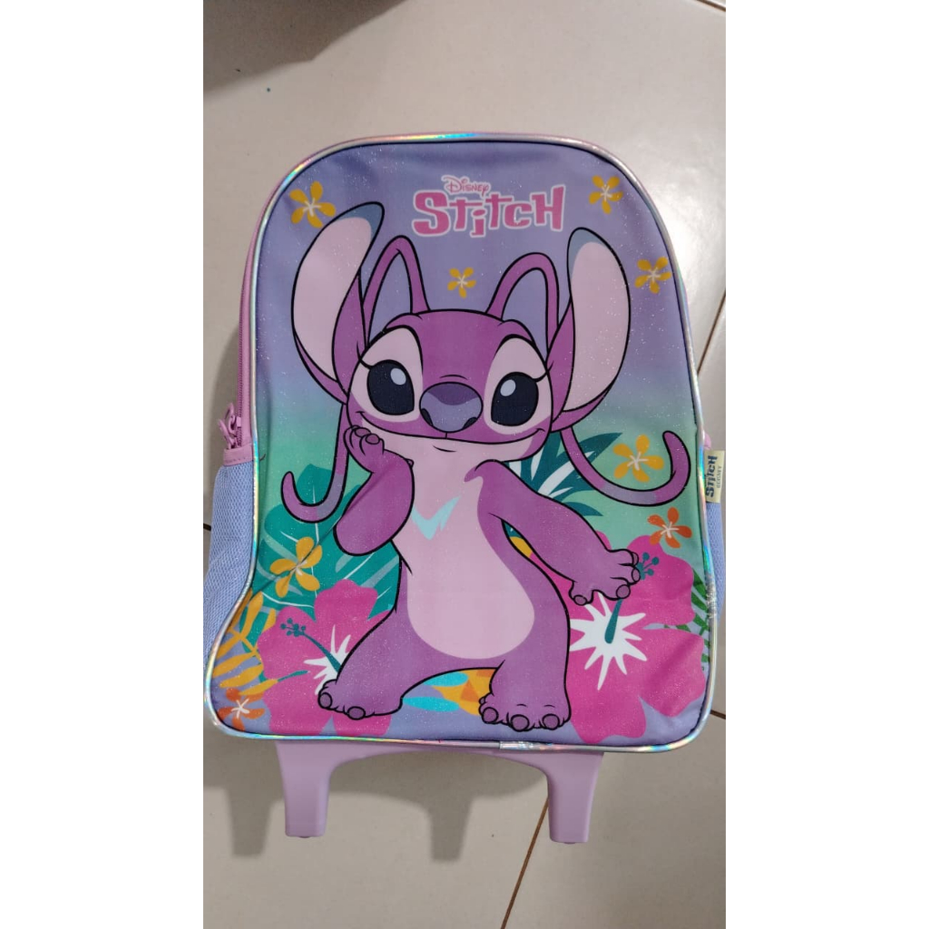 mochila stitch e angel + lancheira