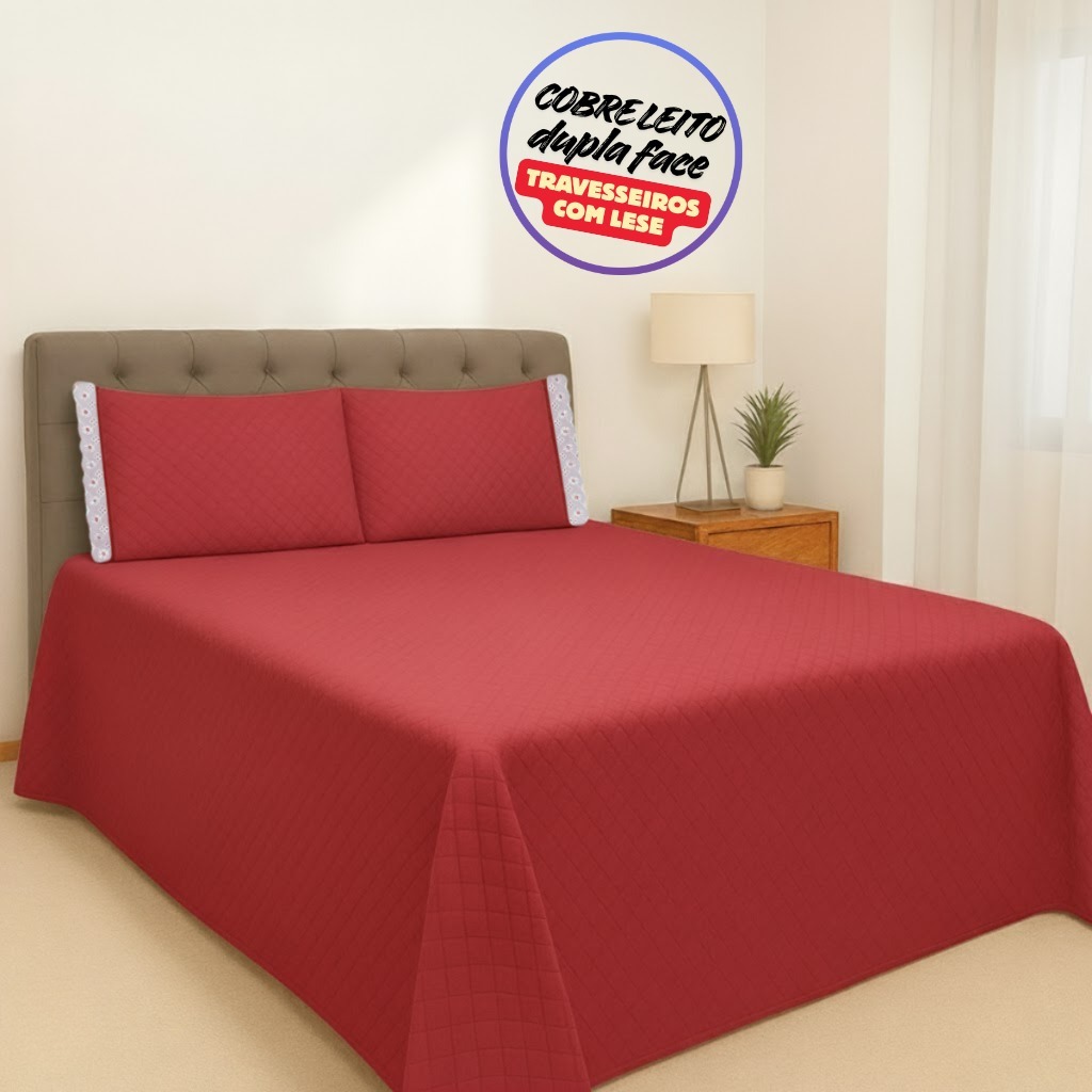 Colcha Cobre Leito Casal Padrão 3 Peças Dupla Face em Oferta na Shopee