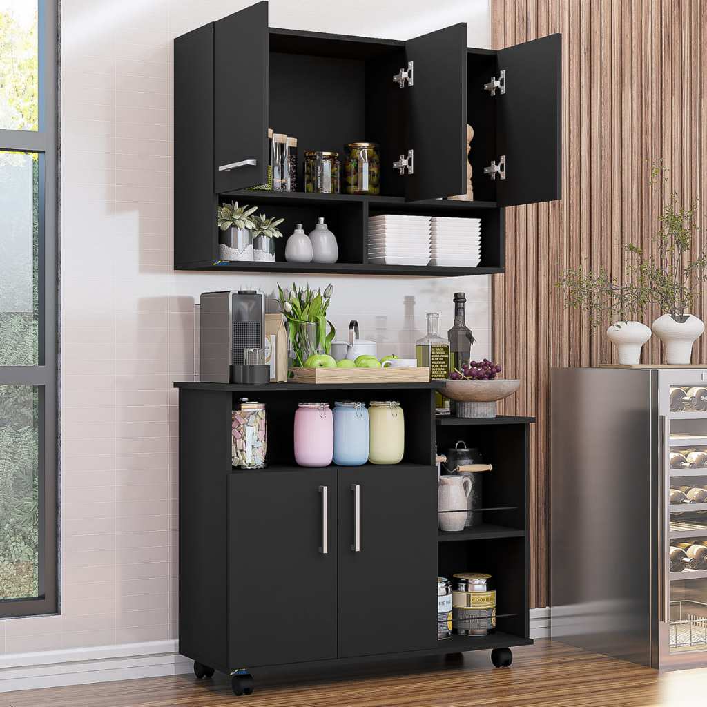 Conjunto Completo Cozinha Armário 3 Portas E Balcão Com Rodinhas Móveis Bonatto em Oferta na Shopee