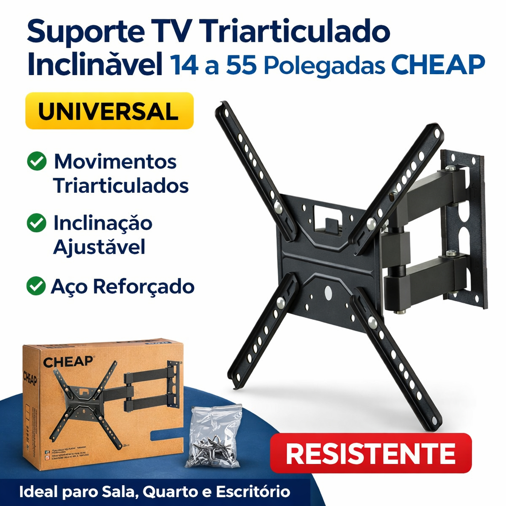 Suporte TV LED LCD Universal Tri Articulado com Inclinação  14 até 55 Polegadas Reforçado