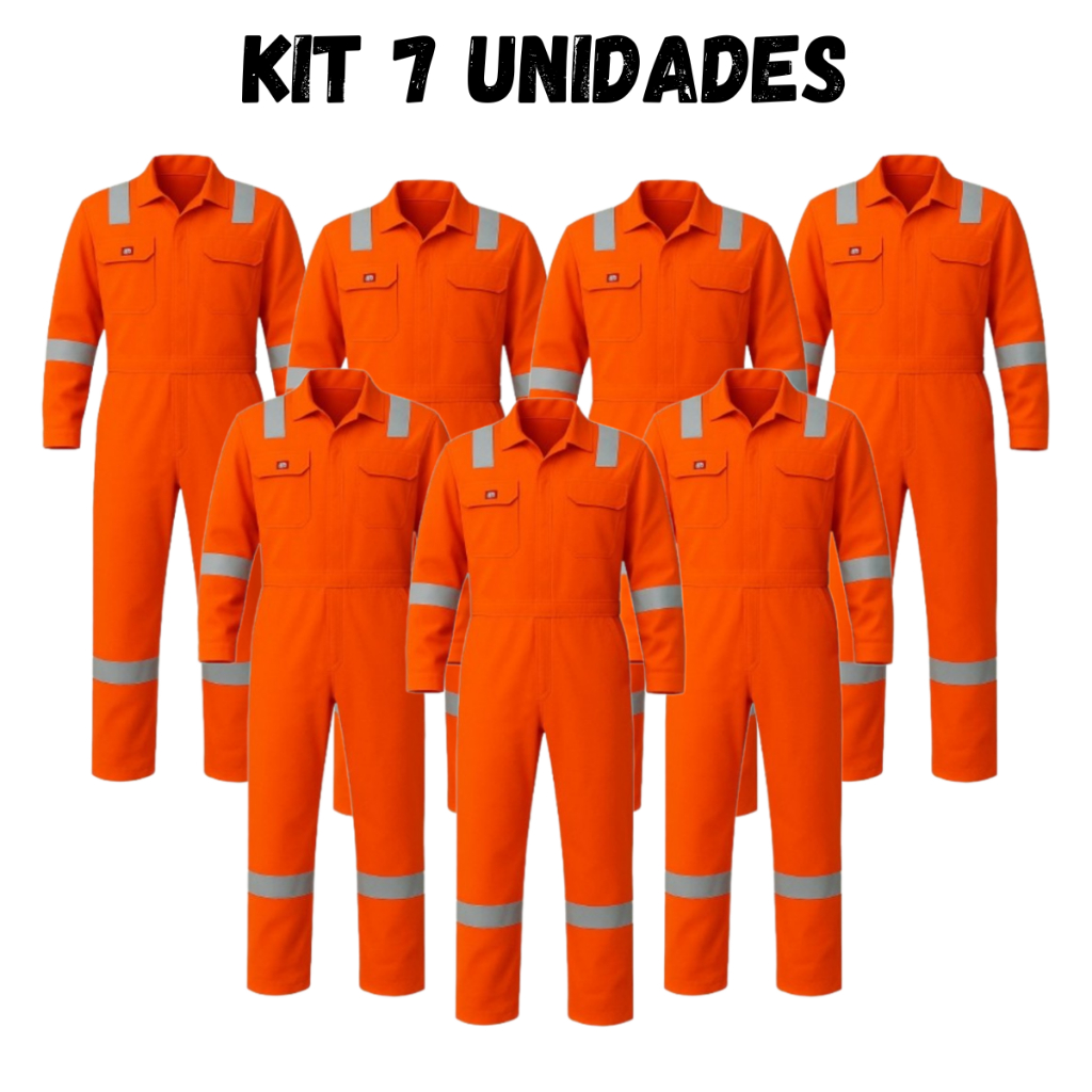 Kit 7 Macacão De Brim Antichamas Proteção Nr10 Padrão Petrobras Eletricistas Bombeiros Offshore Petroquímica Plataforma