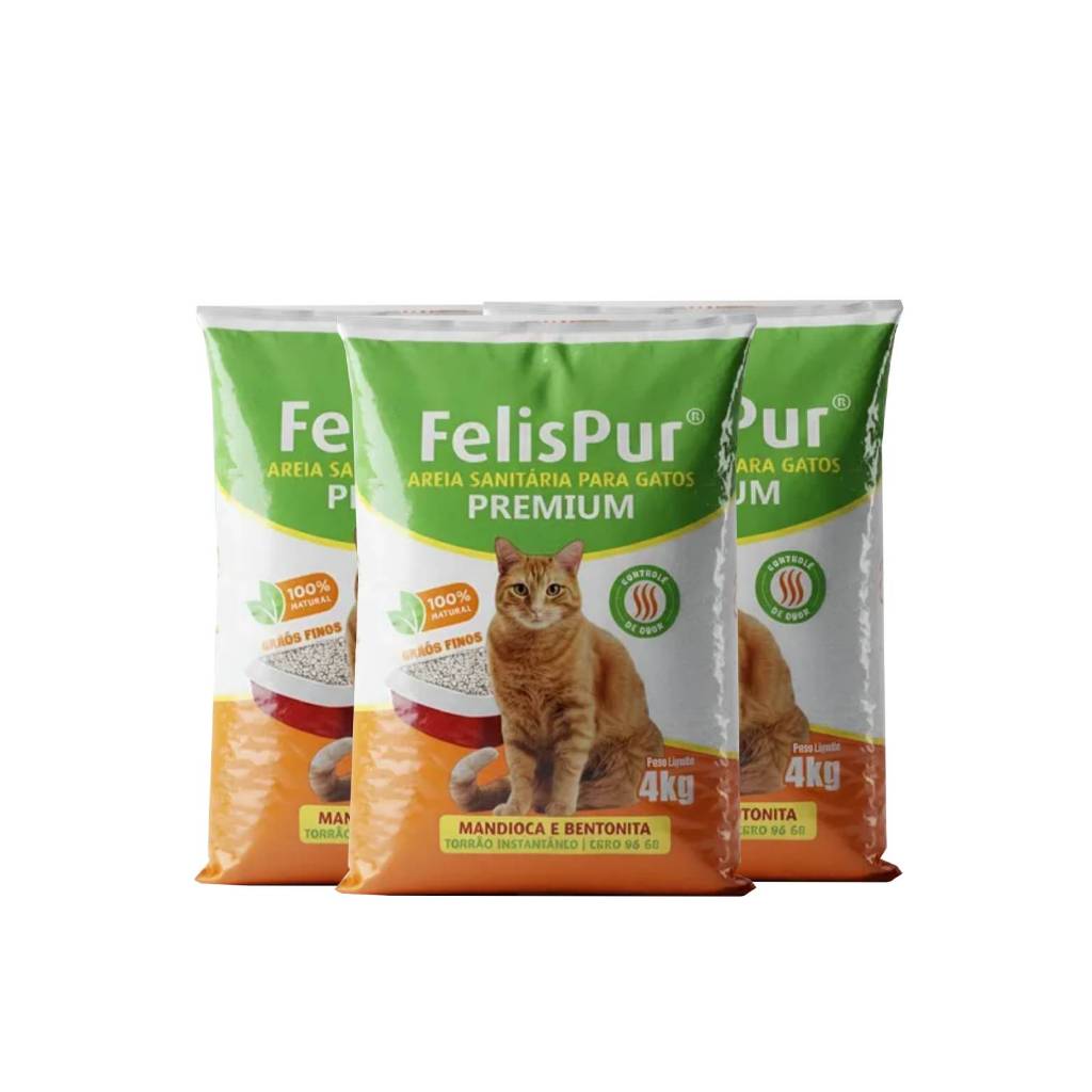 Kit 3 Areias P/Gatos Higiênica Biodegradável Premium Mandioca + Bentonita 4kg S/ Odor Felispur em Oferta na Shopee
