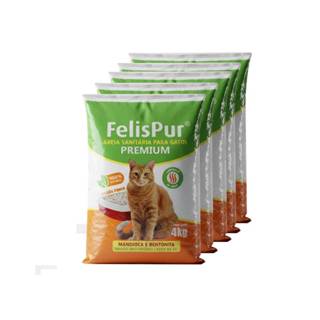 Kit 5 Areias P/ Gatos  Higiênica Biodegradável Premium Mandioca + Bentonita 4kg S/ Odor Felispur em Oferta na Shopee