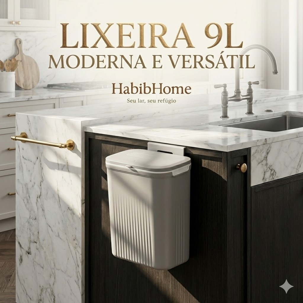 Lixeira 9L Multiuso 3 em 1 Chão ou Fixação com Suporte e Adesivo para Cozinha e Banheiro