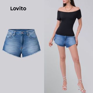 Lovito Shorts Jeans Feminino Curto Casual Básico LBRL050 em Oferta na Shopee
