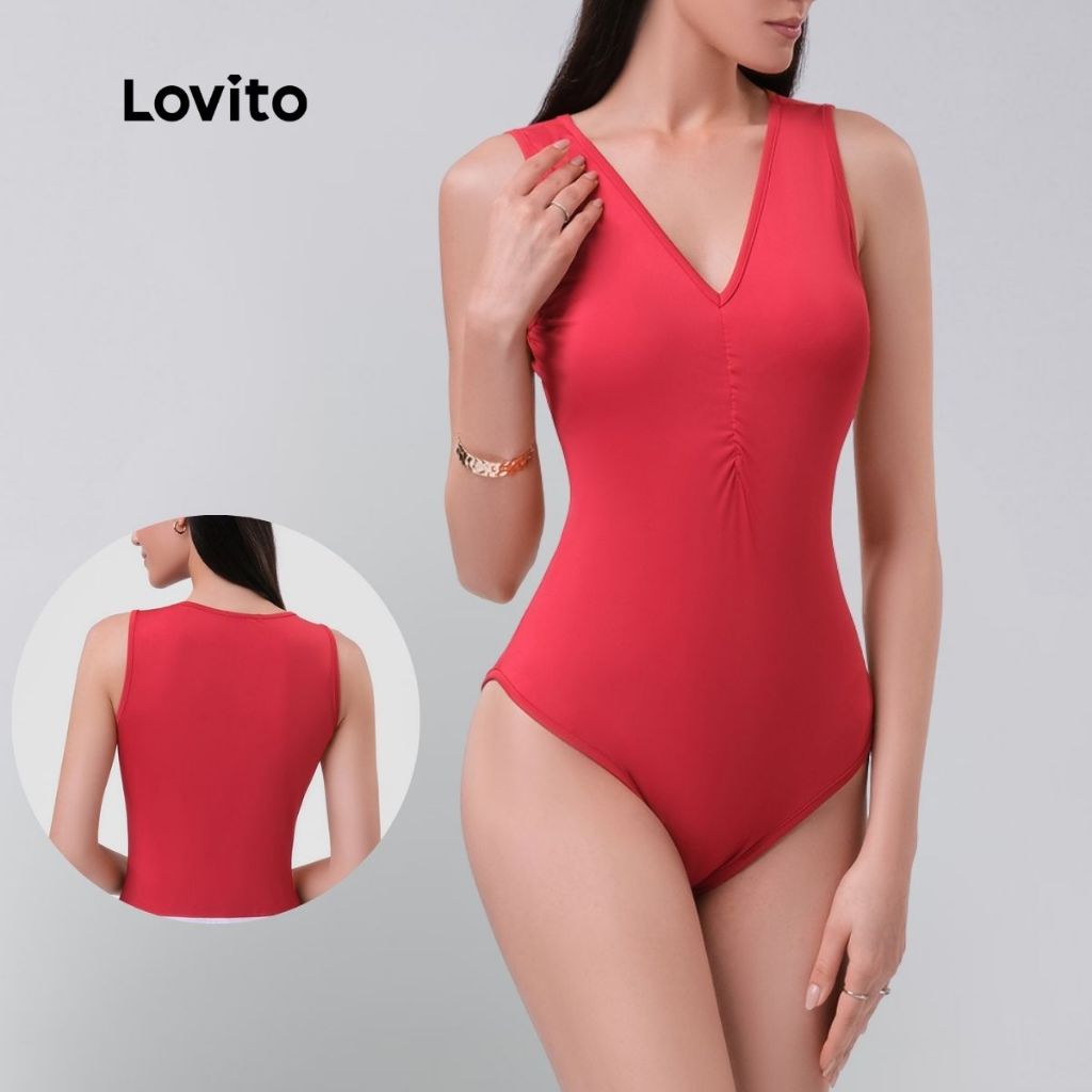 Lovito Body Decote V Frente sem Mangas Basico Feminino LB32BRL061