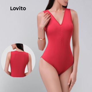 Lovito Body Decote V Frente sem Mangas Basico Feminino LB32BRL061 em Oferta na Shopee