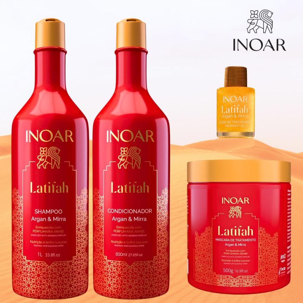 Inoar - Kit Latifah Argan e Mirra Shampoo 1L + Condicionador 800ML + Máscara 500g + Óleo Mirra 7ml